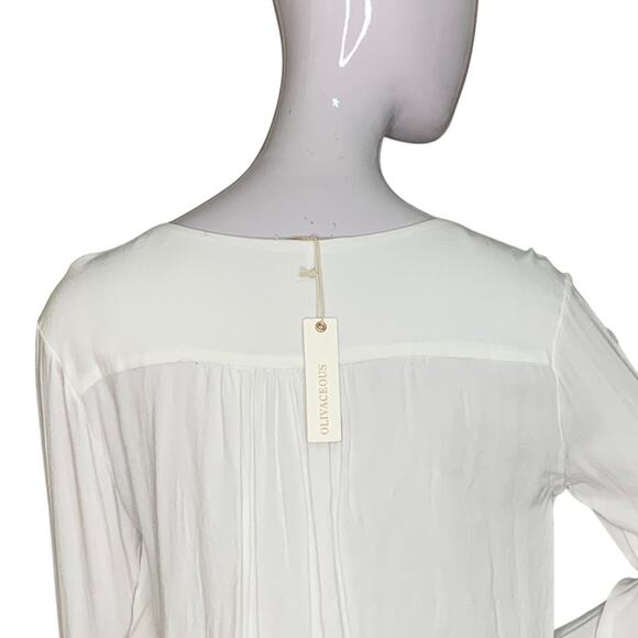 Olivaceous NWT Bodysuit Bell Pleated Long Sleeve White Two Snap Buttons Size M - Picture 7 of 12